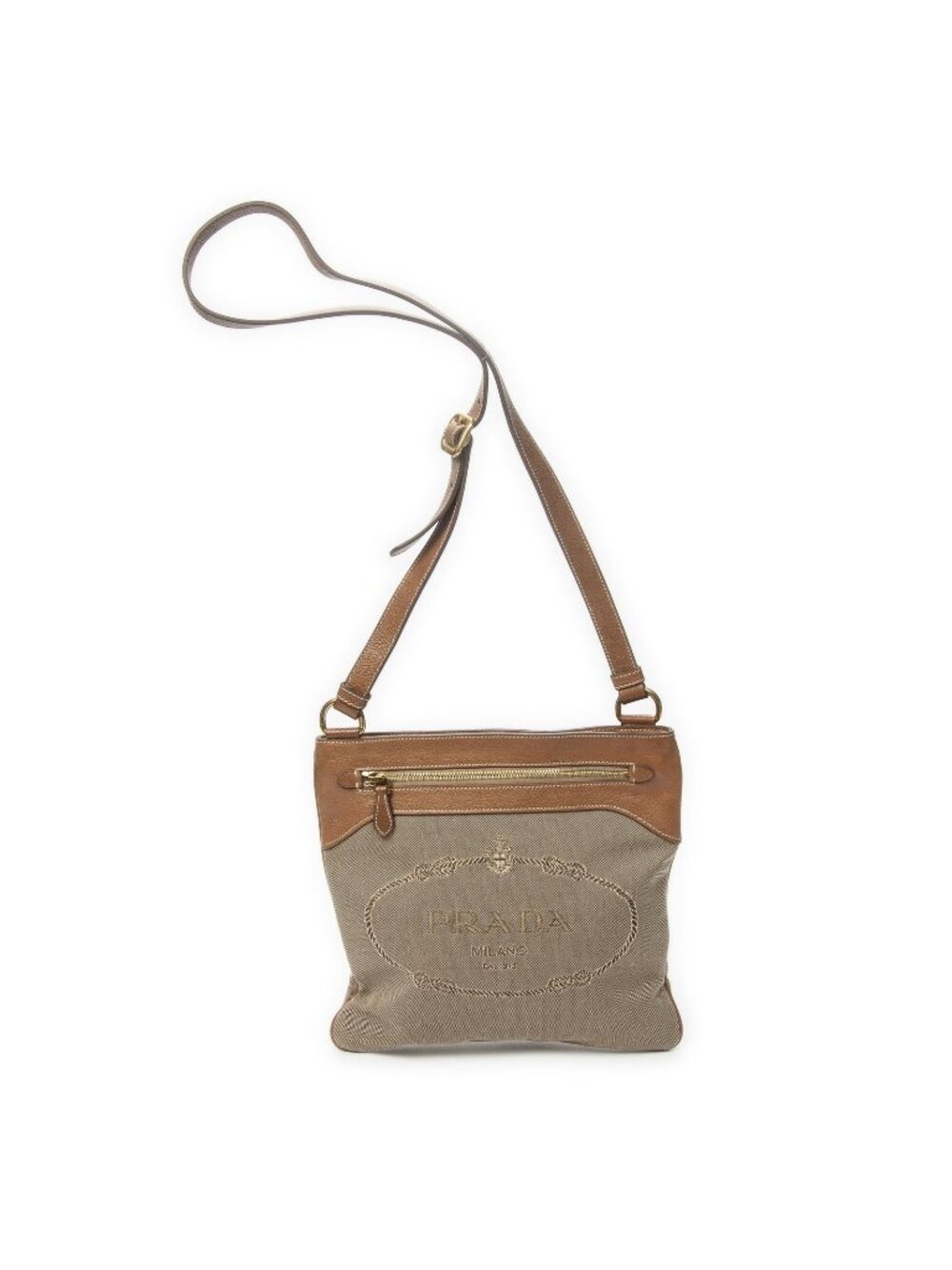 Prada Jacquard Messenger Cross Belt Bag Brown Beige Dog Canvas